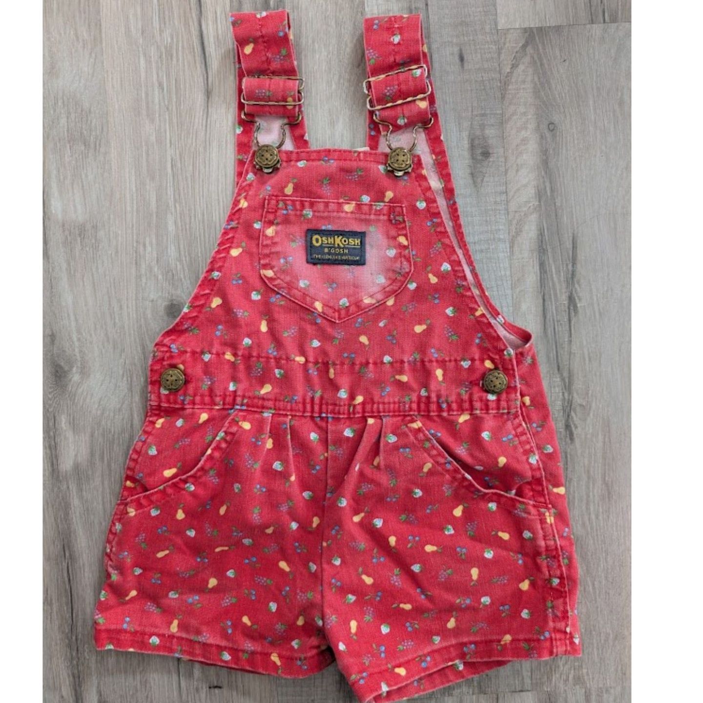 Vintage Oshkosh Red Fruit Print Short Overalls, 4t (V6)